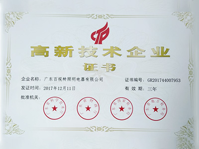 百視特-高新技術企業證書